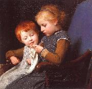 Albert Anker The Little Knitters oil